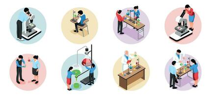 school- wetenschap laboratorium ronde composities vector