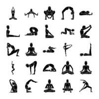 reeks van yoga beweging pictogrammen. solide icoon vector