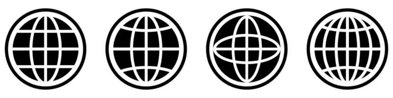 wereldbol pictogrammen set. wereld symbool. planeet aarde in cirkel. glyph wereldbol set. gebied vector