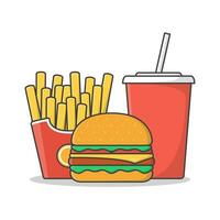snel voedsel vector icoon illustratie. hamburger met Frans Patat en Frisdrank vlak icoon