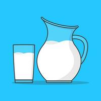 melk in glas en kruik vector icoon illustratie. werper met melk vlak icoon