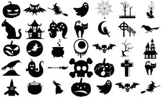 reeks van silhouetten van halloween Aan een wit achtergrond. vector illustratie. zwart halloween icoon reeks