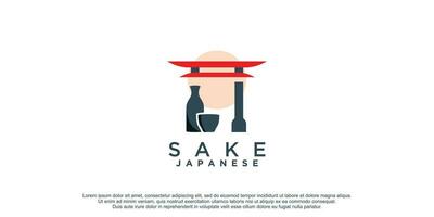 rijstwijn logo ontwerp met Japans torii poorten concept idee premie vector