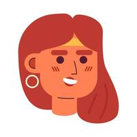 vrolijk rood haren meisje semi vlak vector karakter hoofd. mooi vrouw met medeplichtig in haar. bewerkbare tekenfilm avatar icoon. gezicht emotie. kleurrijk plek illustratie voor web grafisch ontwerp, animatie