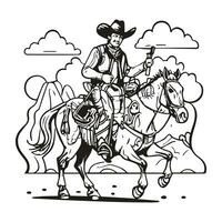 rodeo western wijnoogst cowboy hand- getrokken kunstwerk. cowboy kleur bladzijde vector