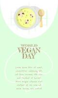 wereld vegetarisch dag sjabloon met paddestoel soep vector