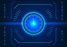 tijd technologie de klok is in de centrum omringd door cirkels en elementen. de concept van tijd toewijzing binnen de organisatie naar bereiken doelen in de tijd dat klanten willen. vector
