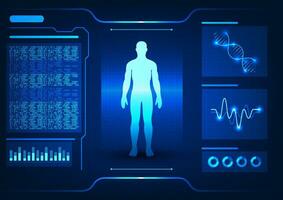 medisch technologie de menselijk lichaam is gescand met aantal code en Golf diagram beeldt af medisch technologie dat scant de menselijk lichaam naar diagnostiseren ziekten en traktatie patiënten. vector