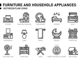 pictogrammen voor meubels en huishoudelijke apparaten vector