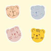 een set stickers van tijgermuilkorven in pastelkleuren vector