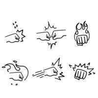 hand- getrokken tekening vuist en strijd verwant icoon illustratie vector