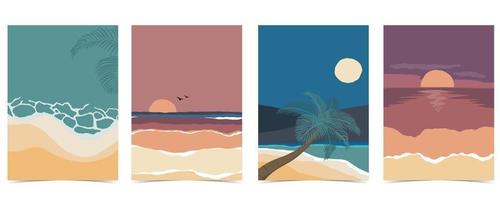 strand ansichtkaart met zon, zee en lucht in de nacht vector