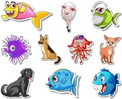set stickers met zeedieren en honden stripfiguur dogs vector