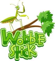 mantis stripfiguur met wobble stick lettertype banner geïsoleerd banner vector