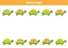 cartoon schildpad matching game. vind een paar voor elke schildpad. educatief werkblad voor kinderen. vector