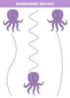 handschriftoefening met schattige cartoon-octopus. traceerlijnen voor kinderen. vector