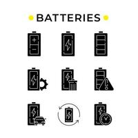 batterijen glyph iconen set vector