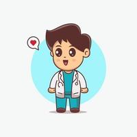 schattige dokter jongen cartoon vectorillustratie. kawaii chibi stripfiguur vector