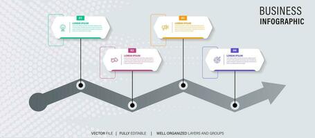 tijdlijn infographic met infokaart. modern presentatie sjabloon met 4 speten voor bedrijf werkwijze. website sjabloon Aan wit achtergrond voor concept modern ontwerp. horizontaal indeling. vector