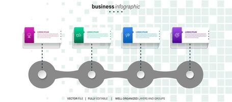 bedrijf infographics sjabloon.tijdlijn met 4 stappen, cirkels, opties en afzet pictogrammen. vector lineair infographic elementen.