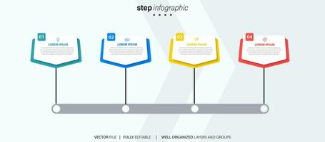 tijdlijn infographic ontwerpelement en nummeropties. bedrijfsconcept met 4 stappen. kan worden gebruikt voor workflowlay-out, diagram, jaarverslag, webdesign. vector zakelijke sjabloon voor presentatie.