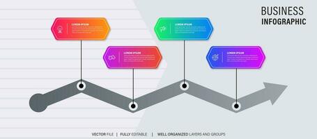 tijdlijn infographic met infokaart. modern presentatie sjabloon met 4 speten voor bedrijf werkwijze. website sjabloon Aan wit achtergrond voor concept modern ontwerp. horizontaal indeling. vector