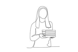 een doorlopend lijn tekening van een vrouw bibliotheek klanten hebben gevonden de boeken ze zijn op zoek voor boeken vector