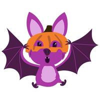 gelukkig halloween sticker met schattig knuppel in hoed van pompoen. vakantie clip art vector