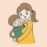 moeder Holding kind zoon in armen.gelukkig moeder dag groet kaart. vector