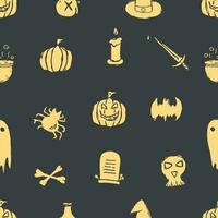 naadloos halloween-patroon. doodle halloween achtergrond vector