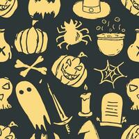 naadloos halloween-patroon. doodle halloween achtergrond vector