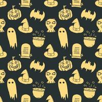 naadloos halloween-patroon. doodle halloween achtergrond vector