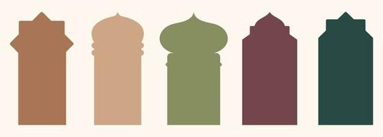 vorm Islamitisch deur en venster silhouet Arabisch boog. verzameling van patronen in oosters stijl. kaders in Arabisch moslim ontwerp voor Ramadan kareem. vector moskee poort vorm geïsoleerd Aan wit