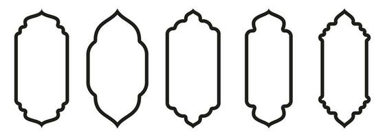 vorm Islamitisch deur en venster silhouet Arabisch boog. verzameling van patronen in oosters stijl. kaders in Arabisch moslim ontwerp voor Ramadan kareem. vector moskee poort beroerte geïsoleerd Aan wit