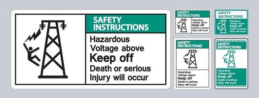 veiligheidsinstructies gevaarlijke spanning boven houden dood of ernstig letsel zal optreden symbool teken vector