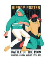 heup hop strijd microfoons. twee muzikanten Aan fase. subcultuur. folder ontwerp, club evenementen posters vector