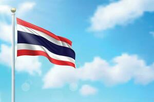 golvend vlag van Thailand Aan lucht achtergrond. sjabloon voor onafhankelijkheid vector