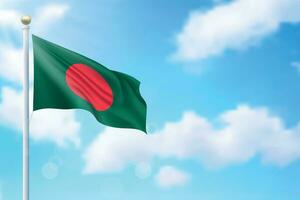 golvend vlag van Bangladesh Aan lucht achtergrond. sjabloon voor onafhankelijkheid vector