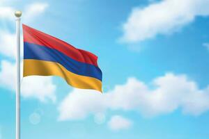 golvend vlag van Armenië Aan lucht achtergrond. sjabloon voor onafhankelijkheid vector