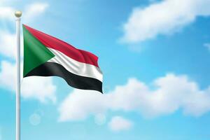 golvend vlag van Soedan Aan lucht achtergrond. sjabloon voor onafhankelijkheid vector