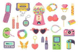 retro 90s jaren 2000 clip art set. schattig y2k aantrekkingskracht mode pleisters, insignes, emblemen, stickers. modern vlak tekenfilm stijl. modieus oud school- verzameling. vector