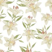 aquarel witte lelie tropische bloemen naadloze patroon vector