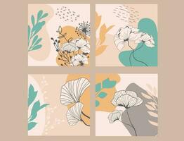 abstract bloemen kaarten verzameling met vintage-stijl bloemen en bladeren. vector