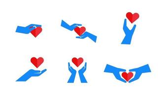 set collectie icoon bloed donatie opslaan hart liefde hand illustratie ontwerp vector