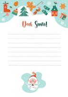 Kerstmis brief van de kerstman claus sjabloon. vel van papier met hand getekend Kerstmis decoratie. lay-out in a4 maat. vector illustratie.