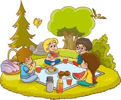 illustratie van kinderen hebben een picknick Bij de park Aan een wit achtergrond vector