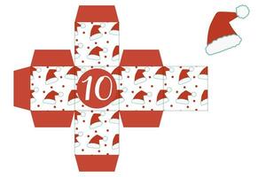 komst kalender afdrukbare geschenk doos. geschenk doos afdrukbare sjabloon. nieuw jaar en Kerstmis concept. aantal 10 vector