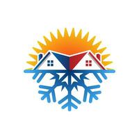 huis zon en sneeuwvlok symbool verwarming koeling hvac logo vector