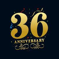 36 verjaardag luxueus gouden kleur 36 jaren verjaardag viering logo ontwerp sjabloon vector