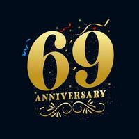 69 verjaardag luxueus gouden kleur 69 jaren verjaardag viering logo ontwerp sjabloon vector